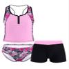 renvena Girls 3Pcs Sports Swimwear Flower Print Racerback Shirt Shorts Briefs Tankini Set Bathing Suit Pink 6 view 3
