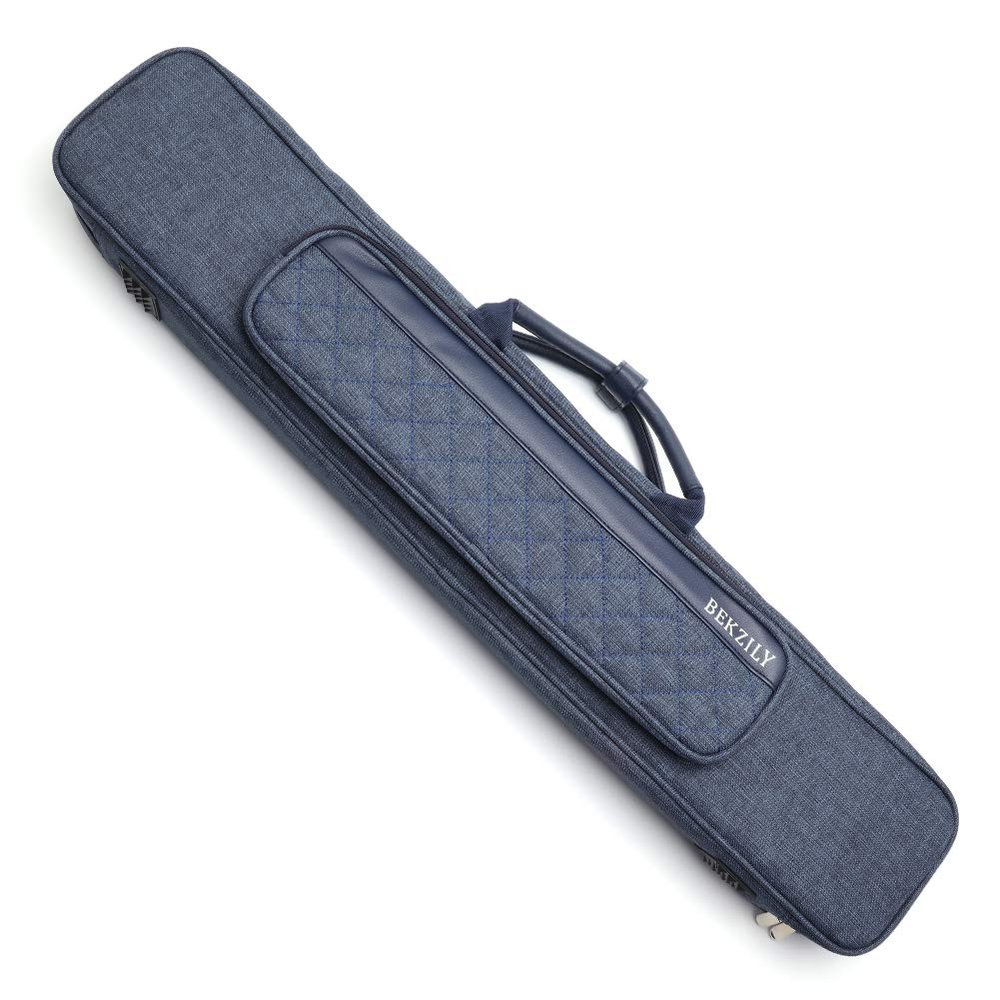 BEKZILY Billiard Cue Case, 7-Slot for 3 Butts & 4 Shafts, Premium Oxford Cloth, Waterproof Dustproof Cue Bag with Shoulder Strap (3X4 Blue)