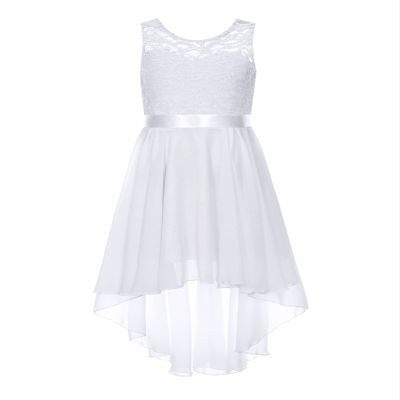 YiZYiF Kids Flower Girls Lace Floral Wedding Dress Chiffon Junior Bridesmaid Dress High Low Casual Summer Dresses 01 White 8