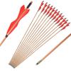 AMEYXGS 12 Pcs 33 inch Archery Bamboo Arrows Traditional Hunting Practice Target Arrow with 5" Turkey Feathers Fletching for Recurve Bow Longbow (Red) view 1