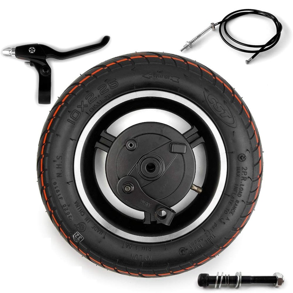 10x2.25 Drum Brake Wheel with CST Tire and Inflated Tube Instead of Scooter General 10" Wheel with Axle Brake Handle Brake Cable (Wheel Lever axle 120)