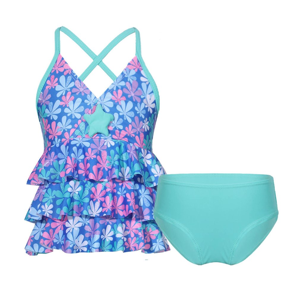 Hansber Kids Girls Swimwear Tankini 2 Piece Mermaid Print Spaghetti Straps Tops with Bottoms Bathing Suit Green 3