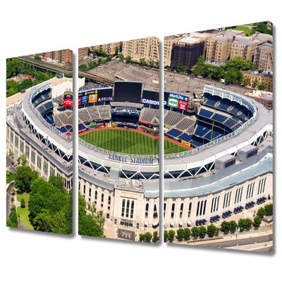 Macombs Dam Park, New York - The Famous Yankee Stadium with Downtown NY in the Background Pictures for Living Room 3 Piece Canvas Wall Art Modern Artwork Home Decor Stretched Ready to Hang, 36"Wx24"H