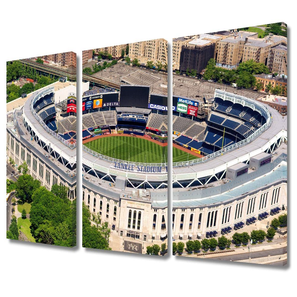 Macombs Dam Park, New York - The Famous Yankee Stadium with Downtown NY in the Background Pictures for Living Room 3 Piece Canvas Wall Art Modern Artwork Home Decor Stretched Ready to Hang, 36"Wx24"H