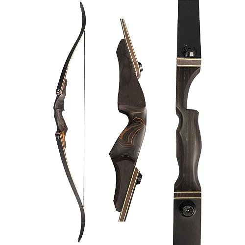 60" Black Hunter Takedown Recurve Bow 20-60 Lbs Traditional Wood Right Handed Bow American Hunting Longbow for Hunting Target Practice (Black Brown, 45 Lbs)