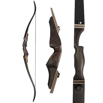 60" Black Hunter Takedown Recurve Bow 20-60 Lbs Traditional Wood Right Handed Bow American Hunting Longbow for Hunting Target Practice (Black Brown, 55 Lbs)