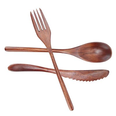 3 Pcs Wooden Flatware Set, 8.9" Spoon Fork Knife Tableware Cutlery Set, Travel Utensils Reusable Flatware for Camping,Picnic,Office or Home