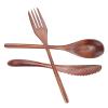 3 Pcs Wooden Flatware Set, 8.9" Spoon Fork Knife Tableware Cutlery Set, Travel Utensils Reusable Flatware for Camping,Picnic,Office or Home view 1