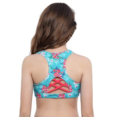 Yeeye Kids Girls Digital Printed Racer Cutout Back Sports Athletic Bra Top Gym Yoga Dance Shirts Green&Red 4