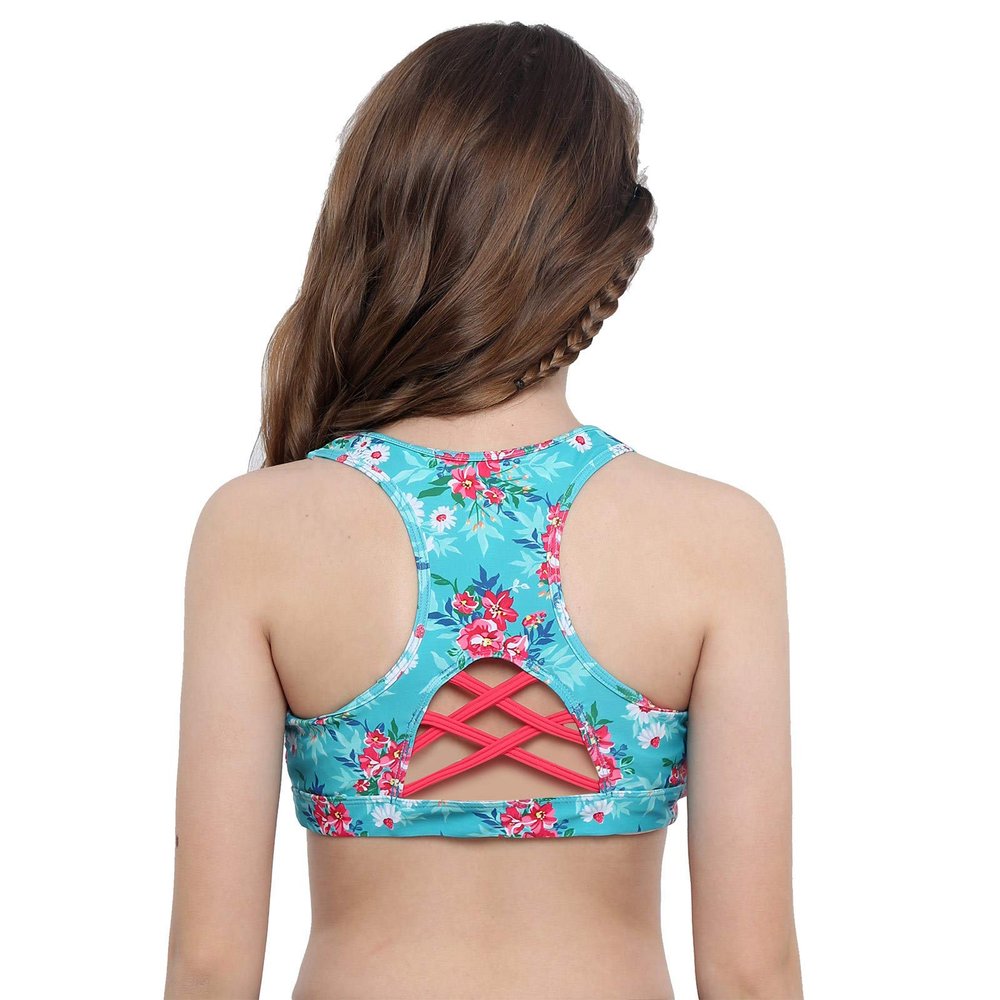 Yeeye Kids Girls Digital Printed Racer Cutout Back Sports Athletic Bra Top Gym Yoga Dance Shirts Green&Red 4