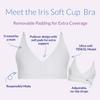 Bleuet Iris Soft Cup Bra  Wireless First Bra for Teens & Tweens | Removeable Pads, Adjustable Straps, V-Neck Pullover White view 2