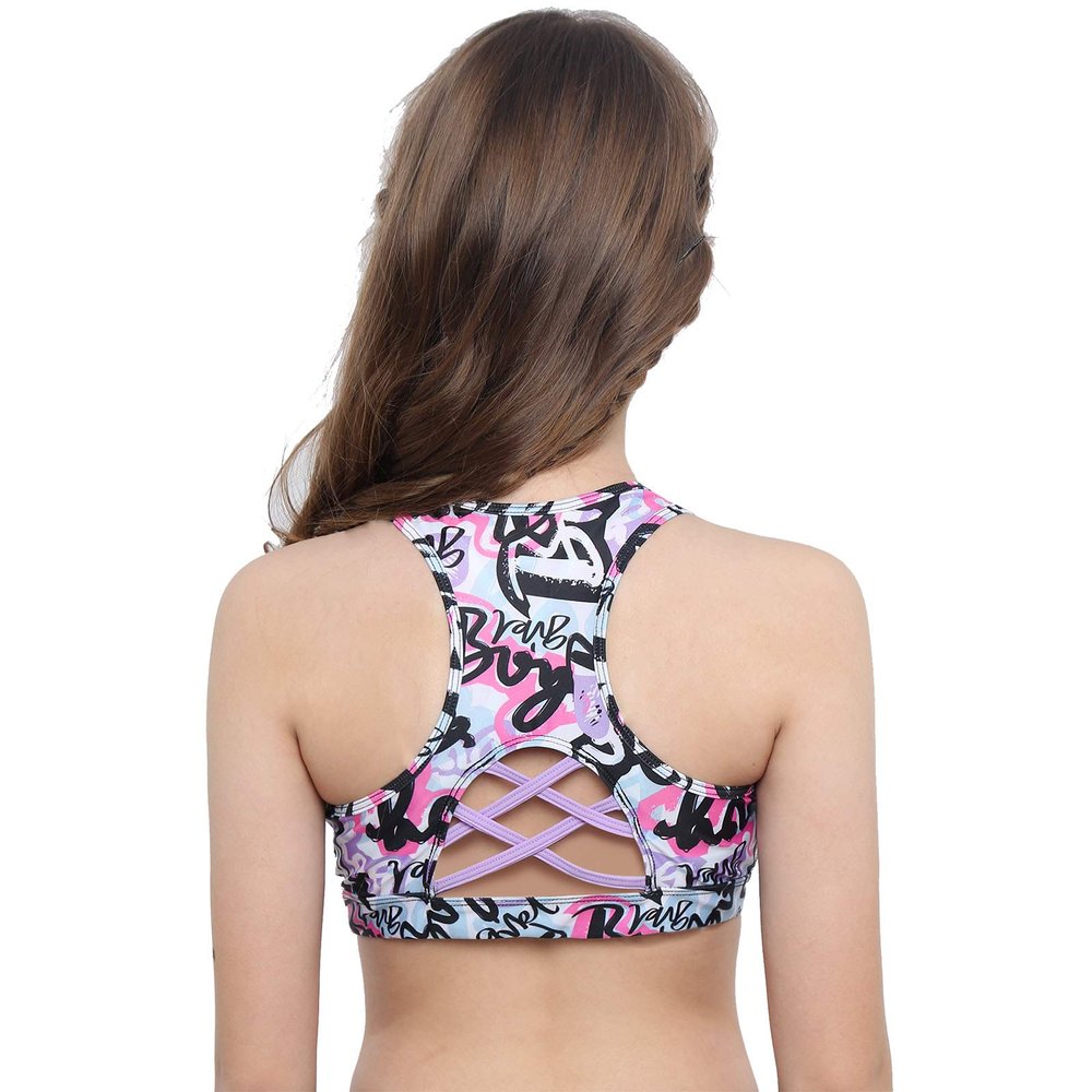 Yeeye Kids Girls Digital Printed Racer Cutout Back Sports Athletic Bra Top Gym Yoga Dance Shirts Rose Pink 4