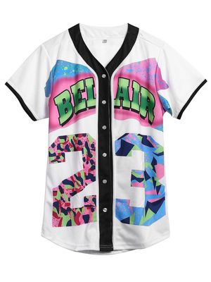 Amzdest 90s Clothing for Women, Unisex Hip Hop Party, Bel Air 23 Baseball Jersey Short Sleeve Button Down Shirt (23White, 3X-Large)