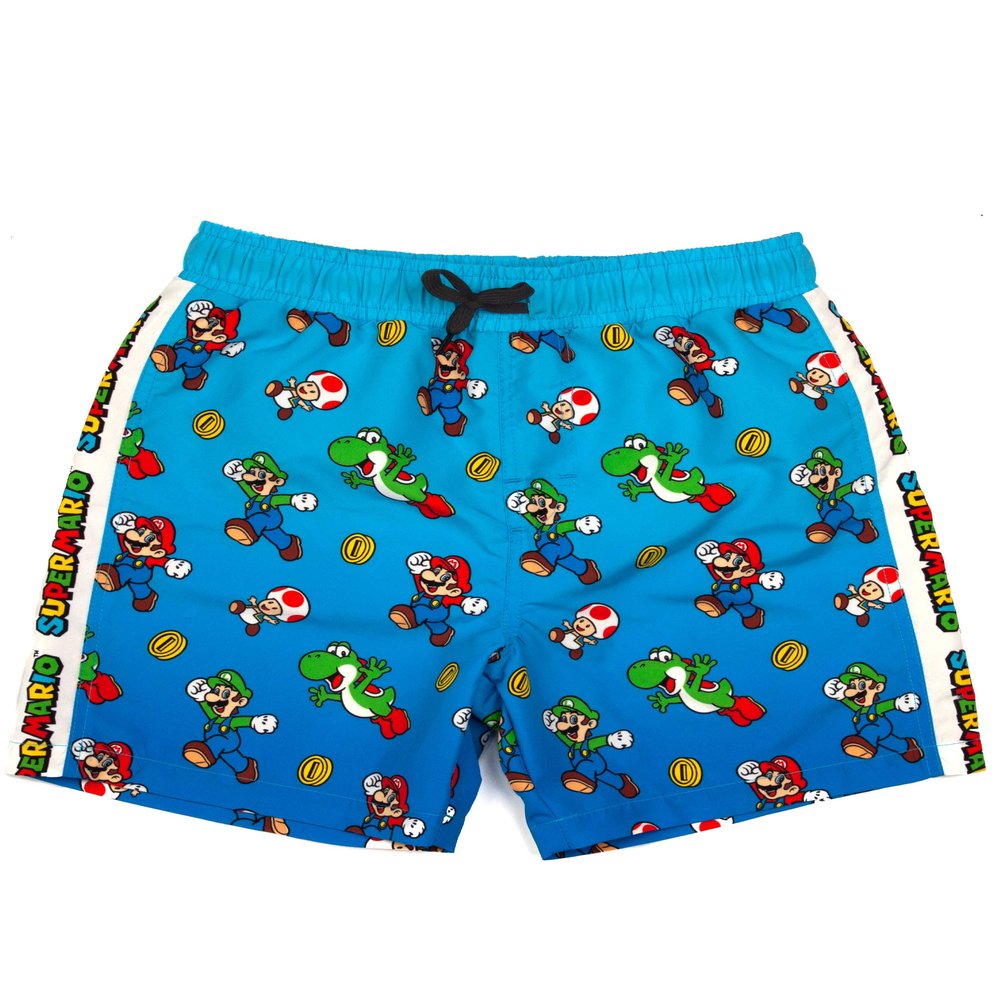 Super Mario Swim Shorts Boys Luigi Kids Gamer Swimming Trunks Pants (9-10 Years) Blue