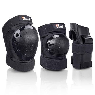 JBM Youth Knee Pads Elbow Pads and Wrist Guards Full Protective Gear for Skateboarding Skate Inline Riding Beginner Scooter Roller Skater (Black, Medium)