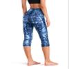 ODODOS Women's High Waisted Pattern Yoga Capri Leggings with Pockets, Tummy Control Non See Through Sports Athletic Workout Running Capris, Indigo, Medium view 3