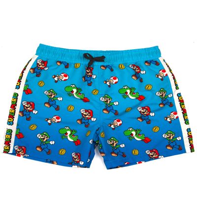 Super Mario Swim Shorts Boys Luigi Kids Gamer Swimming Trunks Pants (13-14 Years) Blue