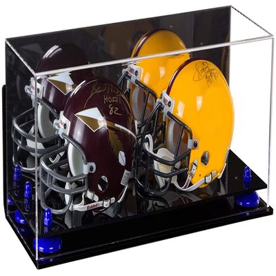 Better Display Cases Acrylic 2 Mini Football Helmet (not Full Size) Display Case with Mirror Case, Navy Blue Risers, Wall Mount and Black Base (V46/A019)