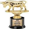 Raging Bull Trophy with Engraving, 5.75" Gold Raging Bull Trophy Award On Deluxe Round Base view 1