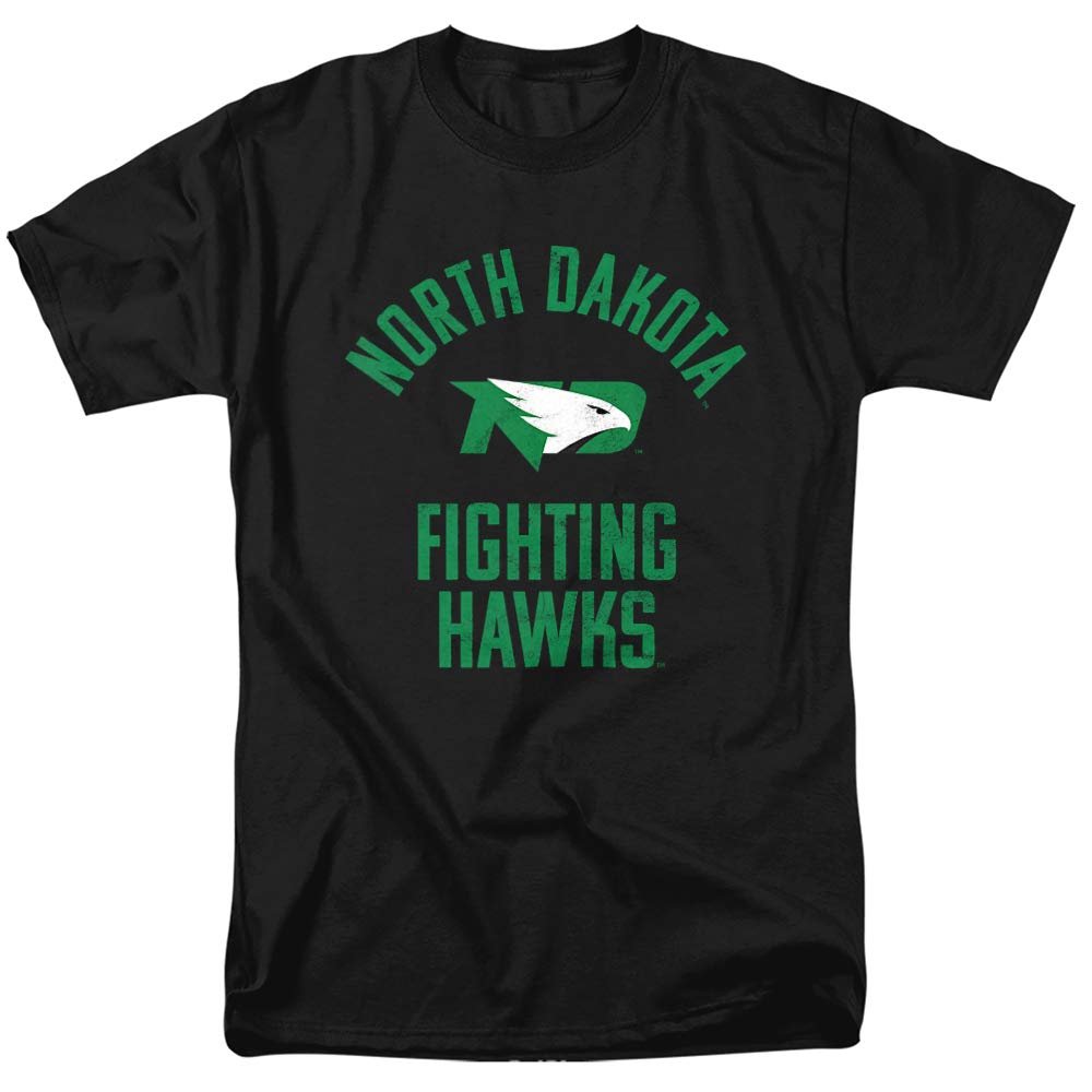 University of North Dakota Official Fighting Hawks Logo Unisex Adult T-Shirt, Black, 5X-Large