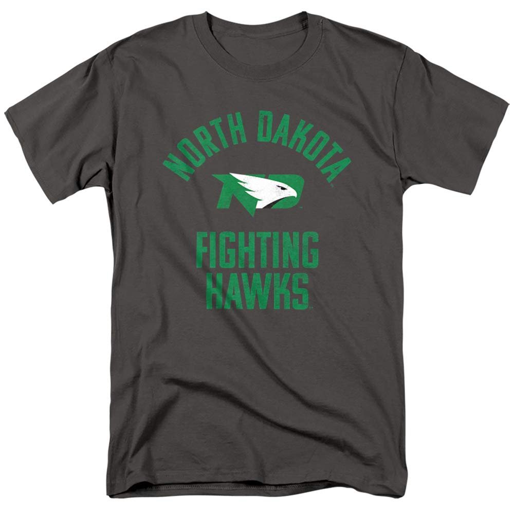 University of North Dakota Official Fighting Hawks Logo Unisex Adult T-Shirt, Charcoal, 5X-Large