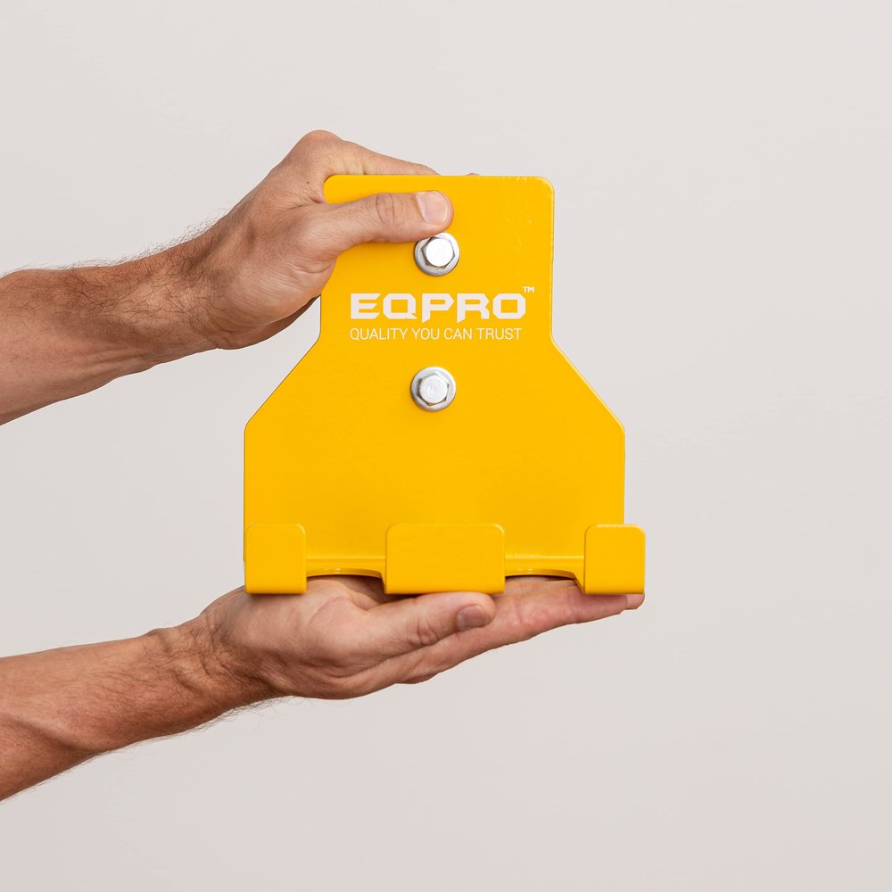 EQPRO Barbell Hanger Rack - Vertical Olympic Barbell Wall Mount for Home Gym, Fitness Center, and Garage Storage - Barbell Holder - Steel Construction, 300 lbs. Capacity - Yellow