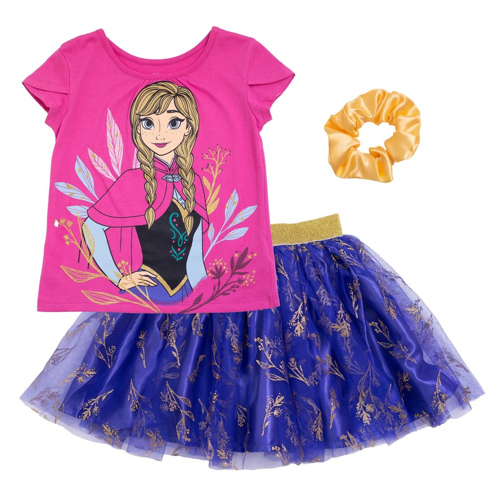 Disney Frozen Princess Anna Toddler Girls Graphic T-Shirt Skirt and Scrunchie 3 Piece Outfit Set 5T