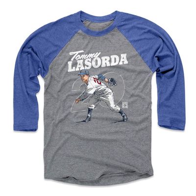 500 LEVEL Tommy Lasorda 3/4 Sleeve T-Shirt (Baseball Tee, XXX-Large, Royal/Heather Gray) - Tommy Lasorda Retro WHT