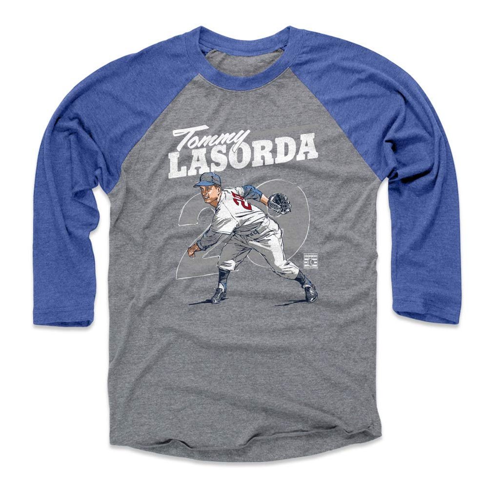 500 LEVEL Tommy Lasorda 3/4 Sleeve T-Shirt (Baseball Tee, XXX-Large, Royal/Heather Gray) - Tommy Lasorda Retro WHT