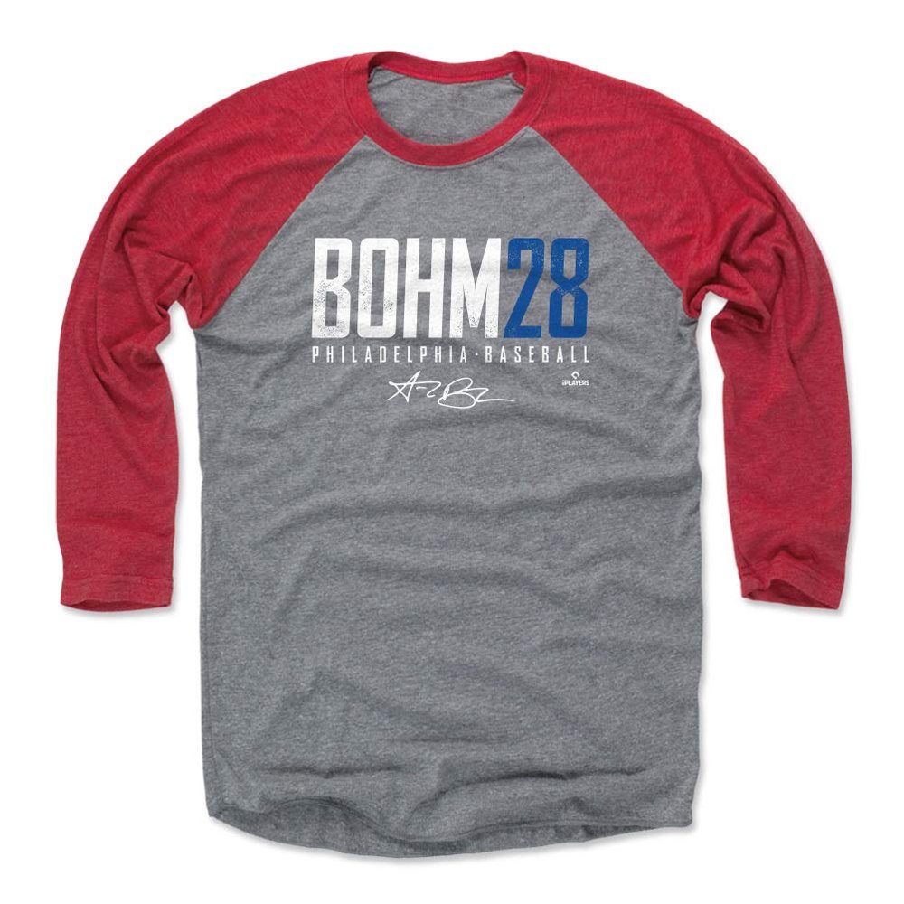 500 LEVEL ALEC Bohm 3/4 Sleeve T-Shirt (Baseball Tee, X-Large, Red/Heather Gray) - ALEC Bohm Philadelphia Elite WHT
