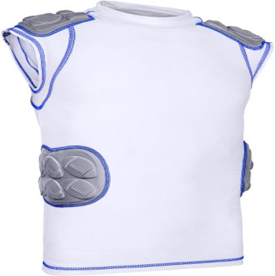 Exxact Sports Defender Youth Padded Football Shirt - Football Rib Protector with Shoulder & Spine Pads, 5-Pad Football Compression Shirt (White, Youth Small)