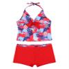 Yartina Kids Girls Two Piece Tankini Swimsuit Floral Print Halter Tank Tops with Boyshorts Swimwear Red Butterfly 9-10 view 1
