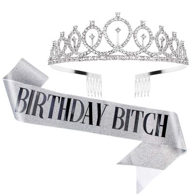 AOPRIE Birthday Crown for Women - Silver Princess Tiara with Rhinestone - Happy Birthday Accessory