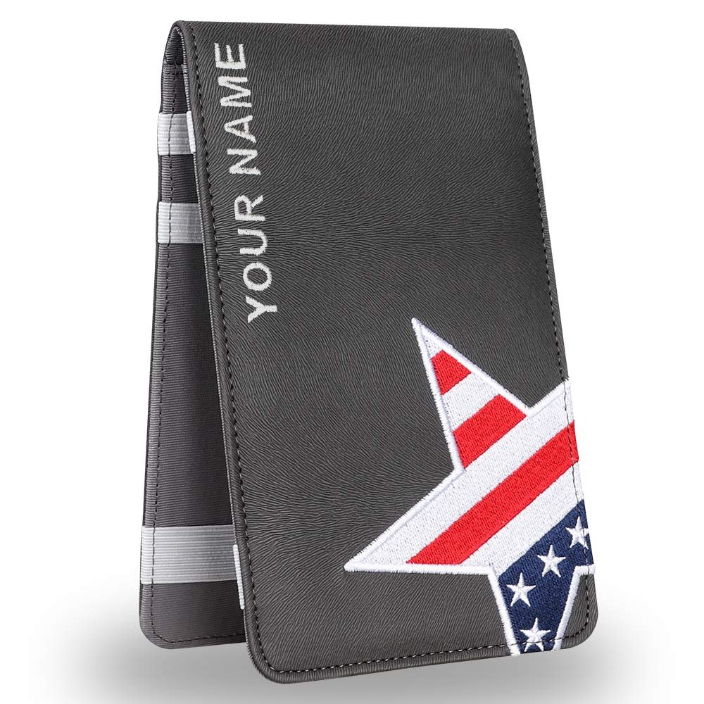 CRAFTSMAN GOLF USA Clover Leather Scorecard & Yardage Book Holder Cover Custom Order with Your Name or Phrase Stitched (Star Custom)