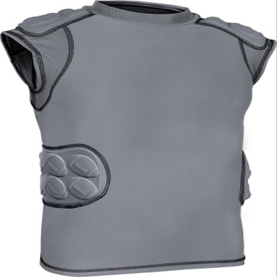 Exxact Sports Defender Adult Padded Football Shirt - Football Rib Protector with Shoulder & Spine Football Pads, 5-Pad Football Compression Shirt (Gray, Adult X-Large)