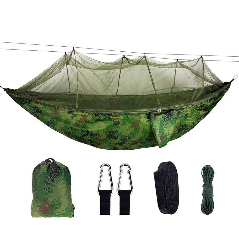 C/H Outdoor Camping Hammocks with Mosquito Net 1-2 Person Portable Travel Camping Fabric Hanging Swing Hammocks Bed for Garden Beach Travel Hiking Backpacking