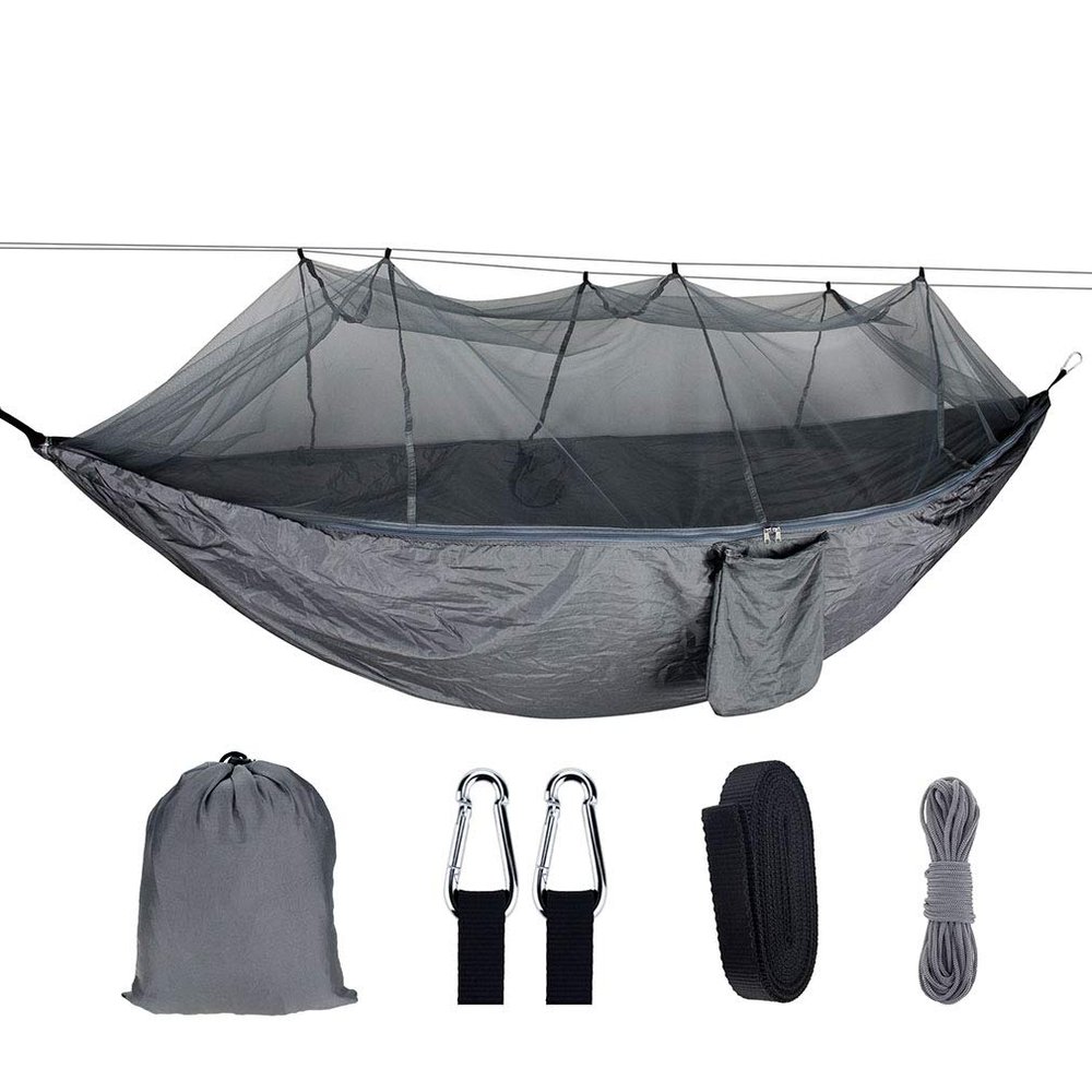 C/H Outdoor Camping Hammocks with Mosquito Net 1-2 Person Portable Travel Camping Fabric Hanging Swing Hammocks Bed for Garden Beach Travel Hiking Backpacking
