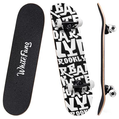WhiteFang Skateboards for Beginners, Complete Skateboard 31 x 7.88, 7 Layer Canadian Maple Double Kick Concave Standard and Tricks Skateboards for Kids and Beginners (Letters)