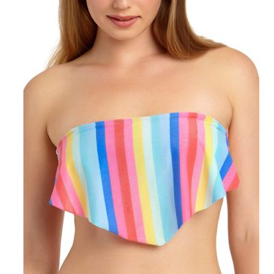 California Waves Women's Shiny Rainbow Handkerchief Bandeau Bikini Top (Multi, Medium)