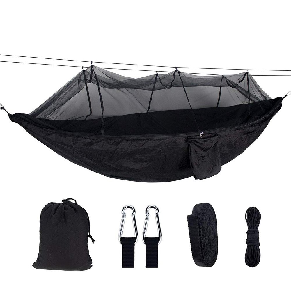 C/H Outdoor Camping Hammocks with Mosquito Net 1-2 Person Portable Travel Camping Fabric Hanging Swing Hammocks Bed for Garden Beach Travel Hiking Backpacking