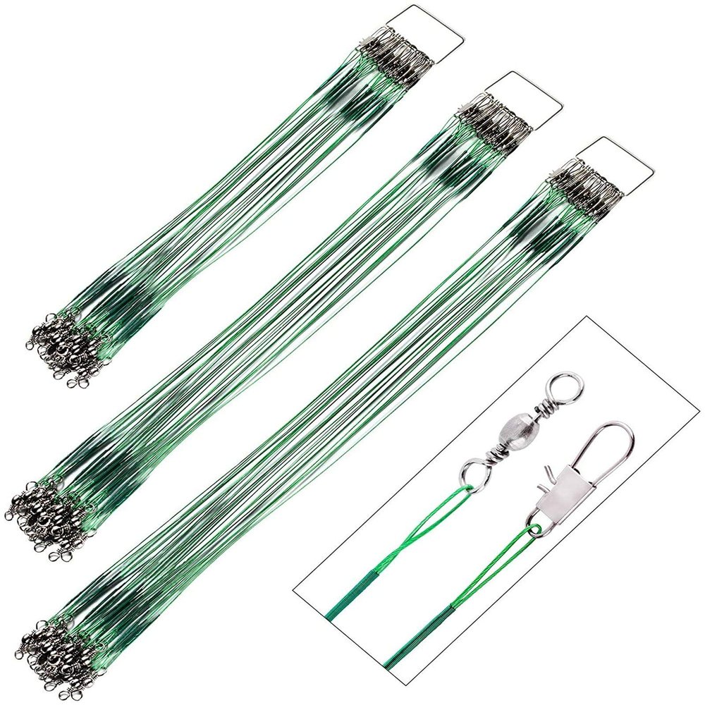 60Pcs Fishing Leaders Stainless Steel, Wire Leaders for Fishing, Tooth Proof, Fishing Leaders with Swivels Snap Kit, for Freshwater Saltwater Fishing, Kits Connect Tackle Lures Rig or Hooks, Green
