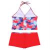 Yartina Kids Girls Two Piece Tankini Swimsuit Floral Print Halter Tank Tops with Boyshorts Swimwear Red Butterfly 11-12 view 2