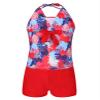 Yartina Kids Girls Two Piece Tankini Swimsuit Floral Print Halter Tank Tops with Boyshorts Swimwear Red Butterfly 11-12 view 3