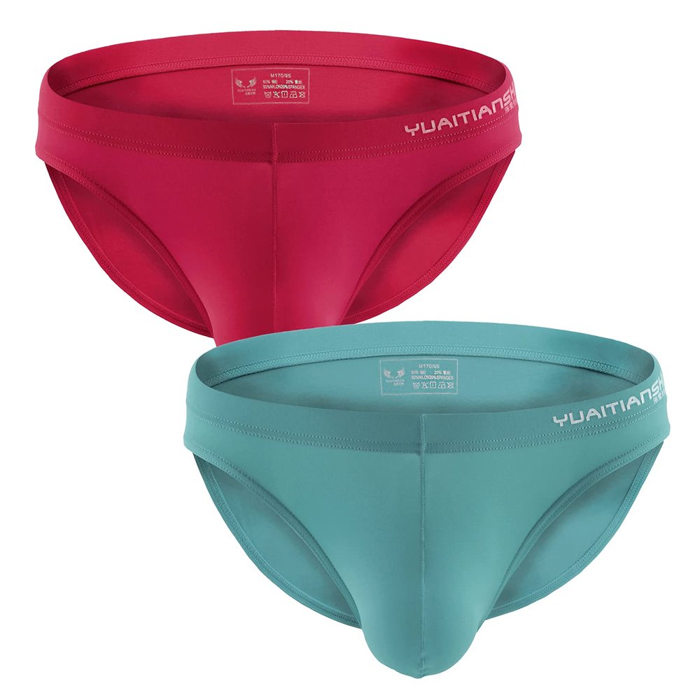 A168 Smooth Men's Stretch Briefs Comfortable Front Pouch Fashion Youth Underwear (Red / Green, x_l)