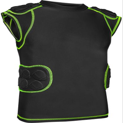 Exxact Sports Defender Adult Padded Football Shirt - Football Rib Protector with Shoulder & Spine Football Pads, 5-Pad Football Compression Shirt (Black, Adult 2X-Large)