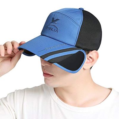 Baseball Cap for Women Men, Scalable Wide Brim Sun Visor Cap Cycling Camping Runnning Hat Summer Quick Dry Mesh UV Protection Fishing Hunting Sport Golf Tennis Cap Outdoor Beach Travel Sun Hat Blue