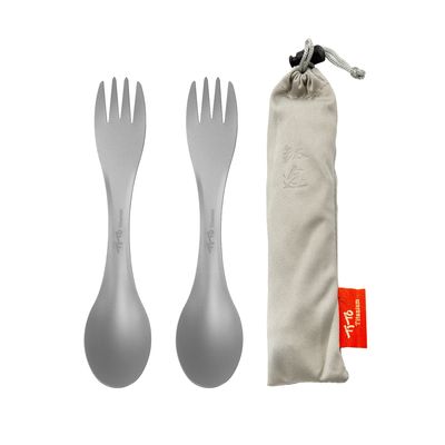 TiTo Titanium Spork 2-in-1 Spoon,Fork and Knife Lightweight Camping Utensil,Eco-Friendly Flatware for Outdoor Traveling,Hiking,Backpacking and Picnics with Cloth Case (Round,2 pack)