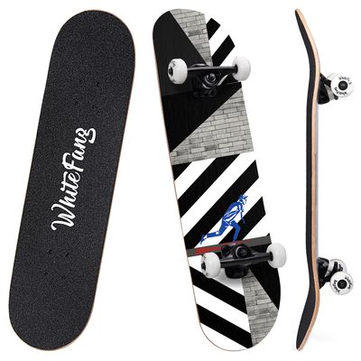 WhiteFang Skateboards for Beginners, Complete Skateboard 31 x 7.88, 7 Layer Canadian Maple Double Kick Concave Standard and Tricks Skateboards for Kids and Beginners (Endless Path)
