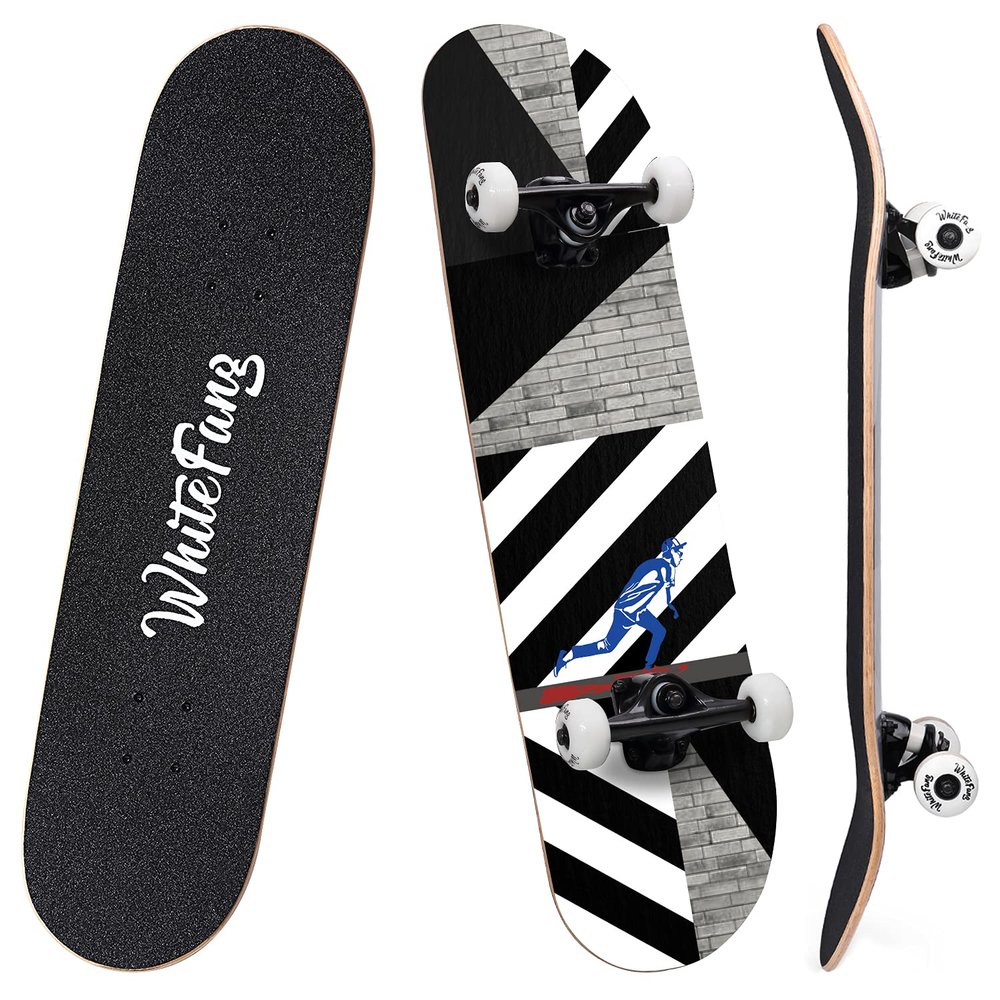 WhiteFang Skateboards for Beginners, Complete Skateboard 31 x 7.88, 7 Layer Canadian Maple Double Kick Concave Standard and Tricks Skateboards for Kids and Beginners (Endless Path)