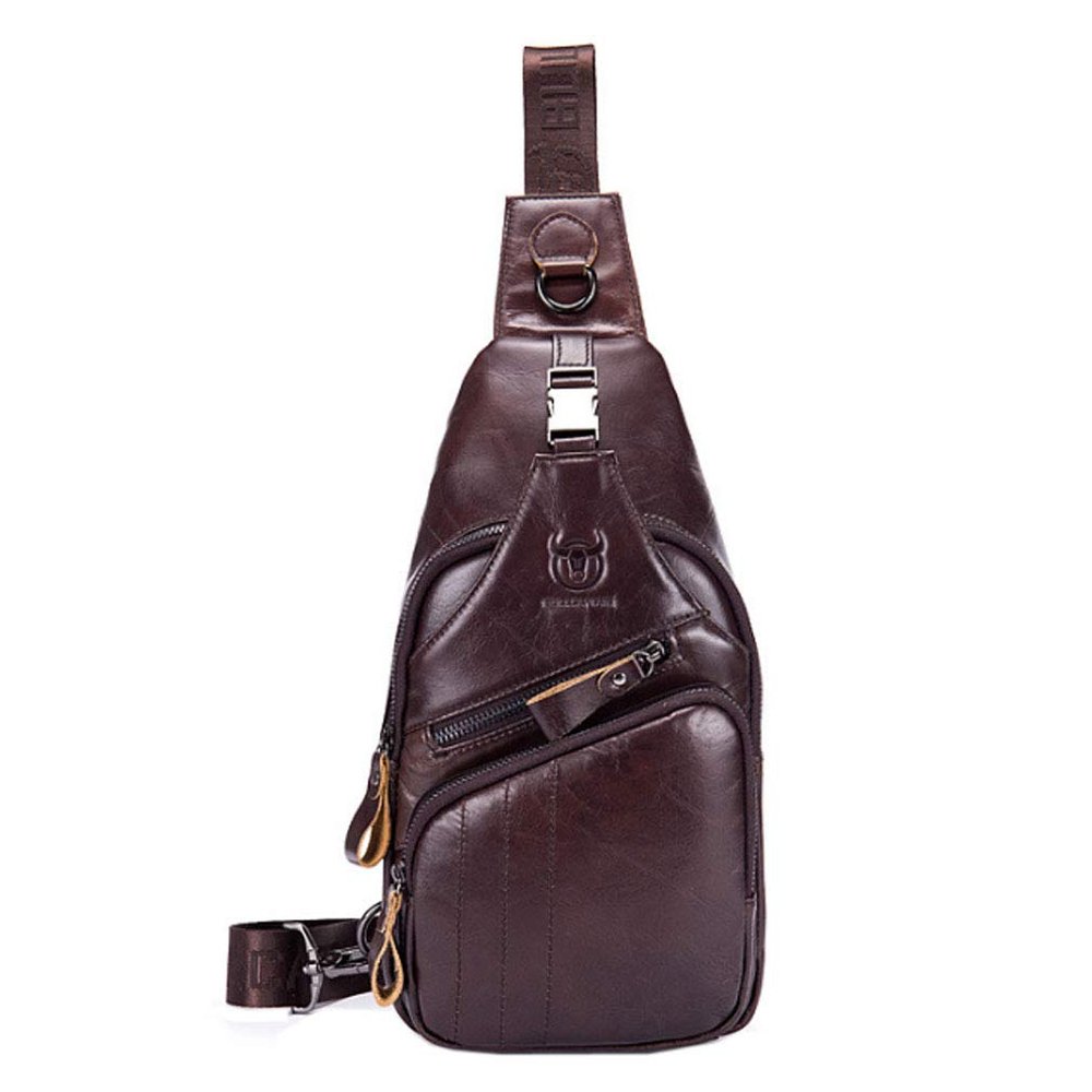 Hebetag Leather Sling Bag Crossbody Backpack for Men Women Outdoor Travel Shoulder Chest Pouch Casual Hiking Pack Casual Daypack